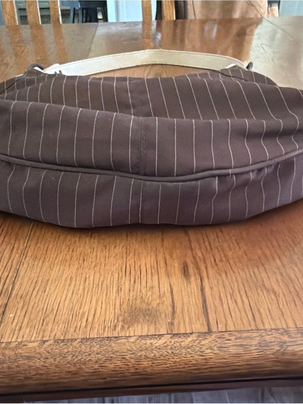 OGIO Brown Pinstripe Hobo Bag with White Trim Vintage